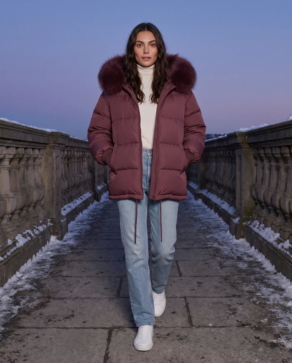 Doudoune courte oversize à capuche fausse fourrure