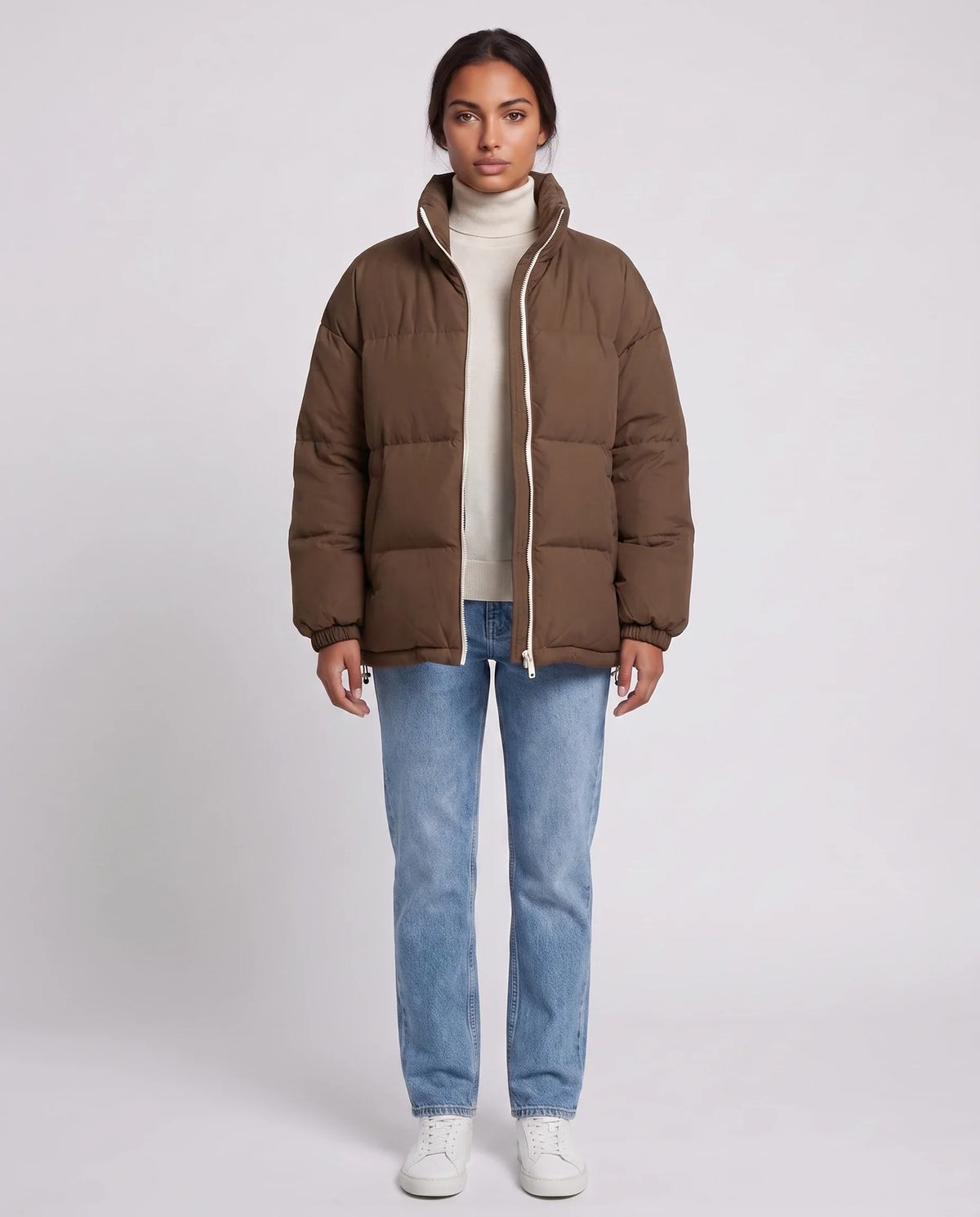 Doudoune courte oversize à zip contrasté