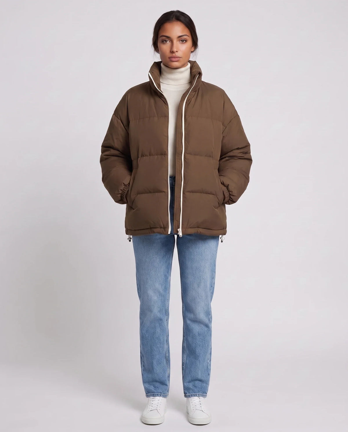 Doudoune courte oversize à zip contrasté