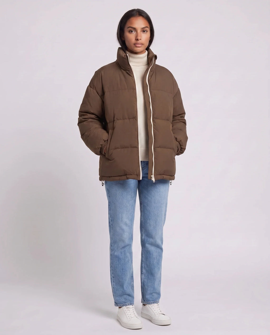Doudoune courte oversize à zip contrasté