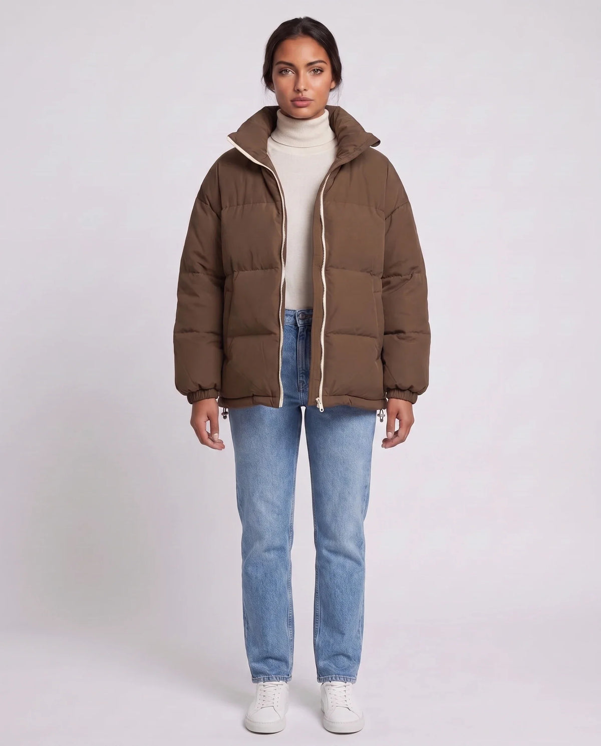 Doudoune courte oversize à zip contrasté
