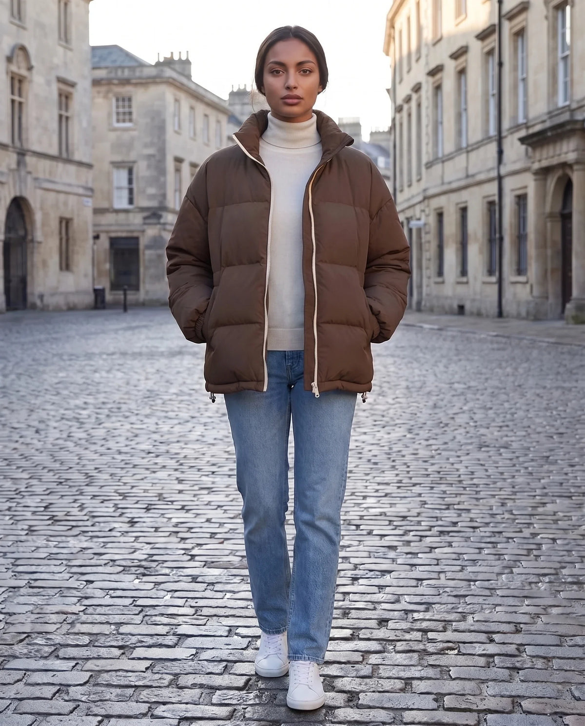 Doudoune courte oversize à zip contrasté