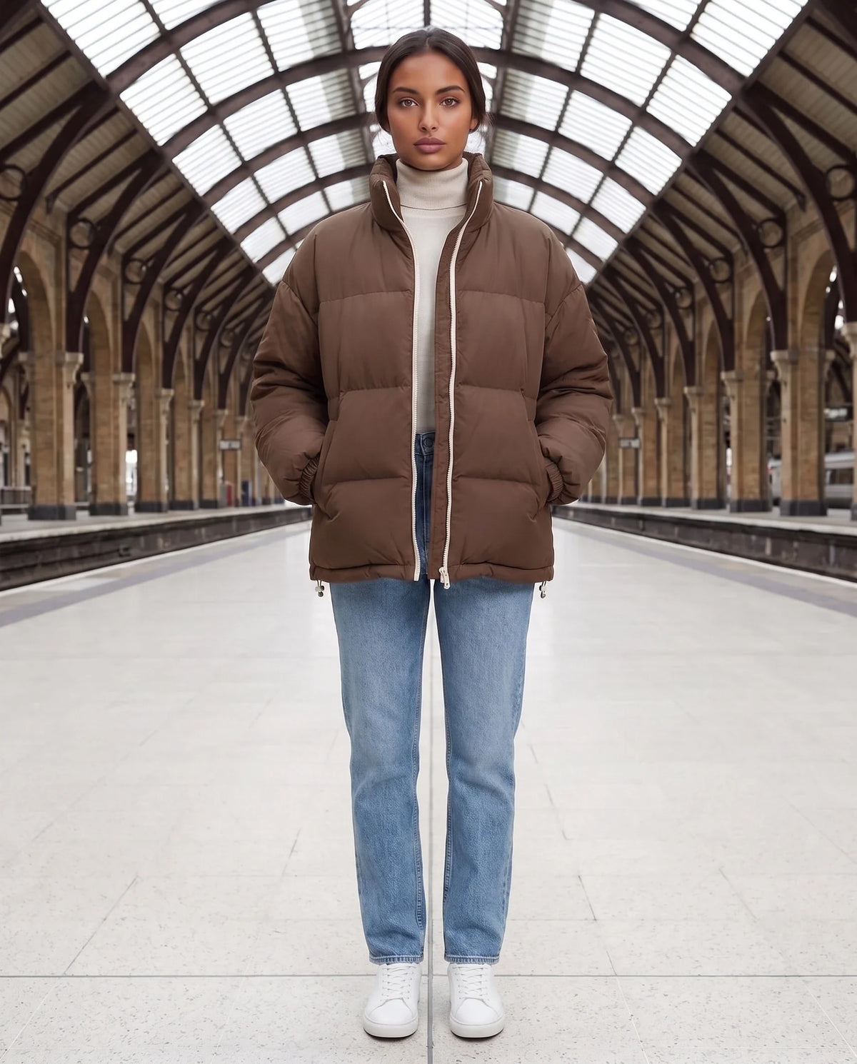 Doudoune courte oversize à zip contrasté