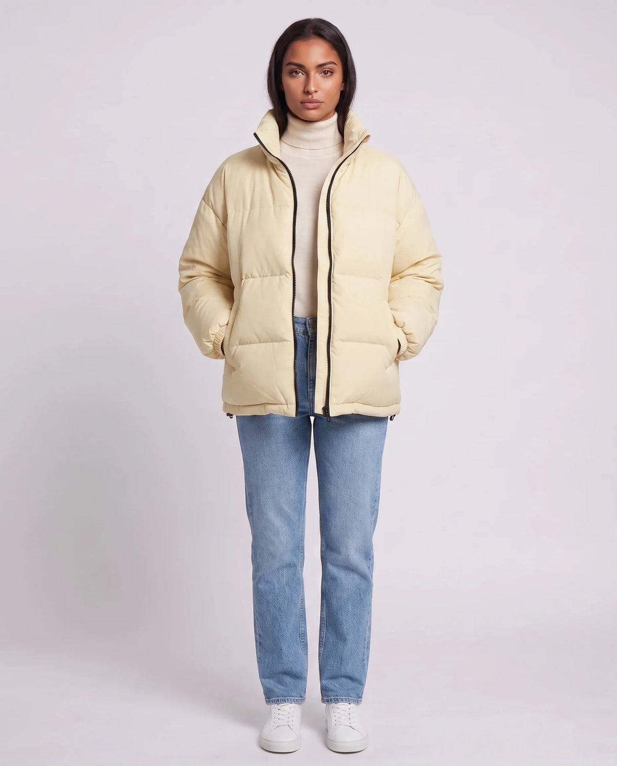 Doudoune courte oversize à zip contrasté