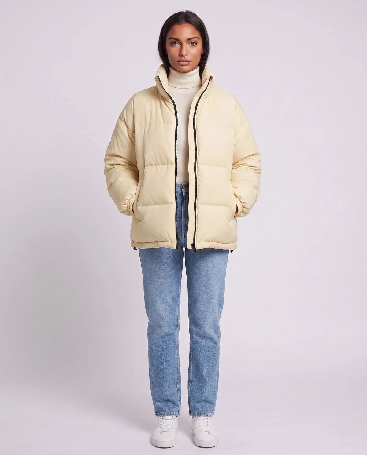Doudoune courte oversize à zip contrasté