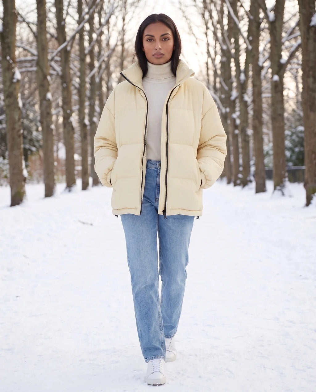 Doudoune courte oversize à zip contrasté