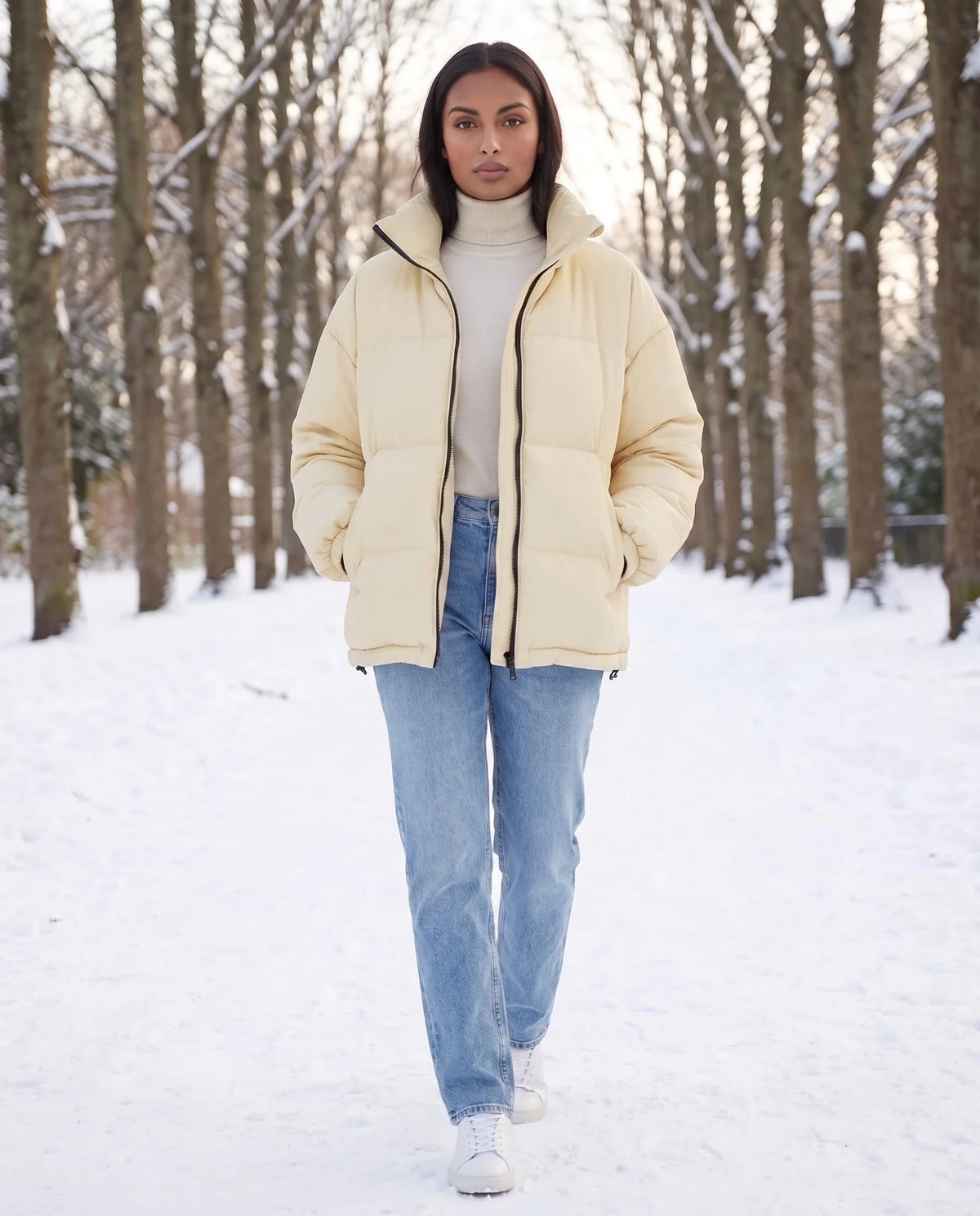 Doudoune courte oversize à zip contrasté