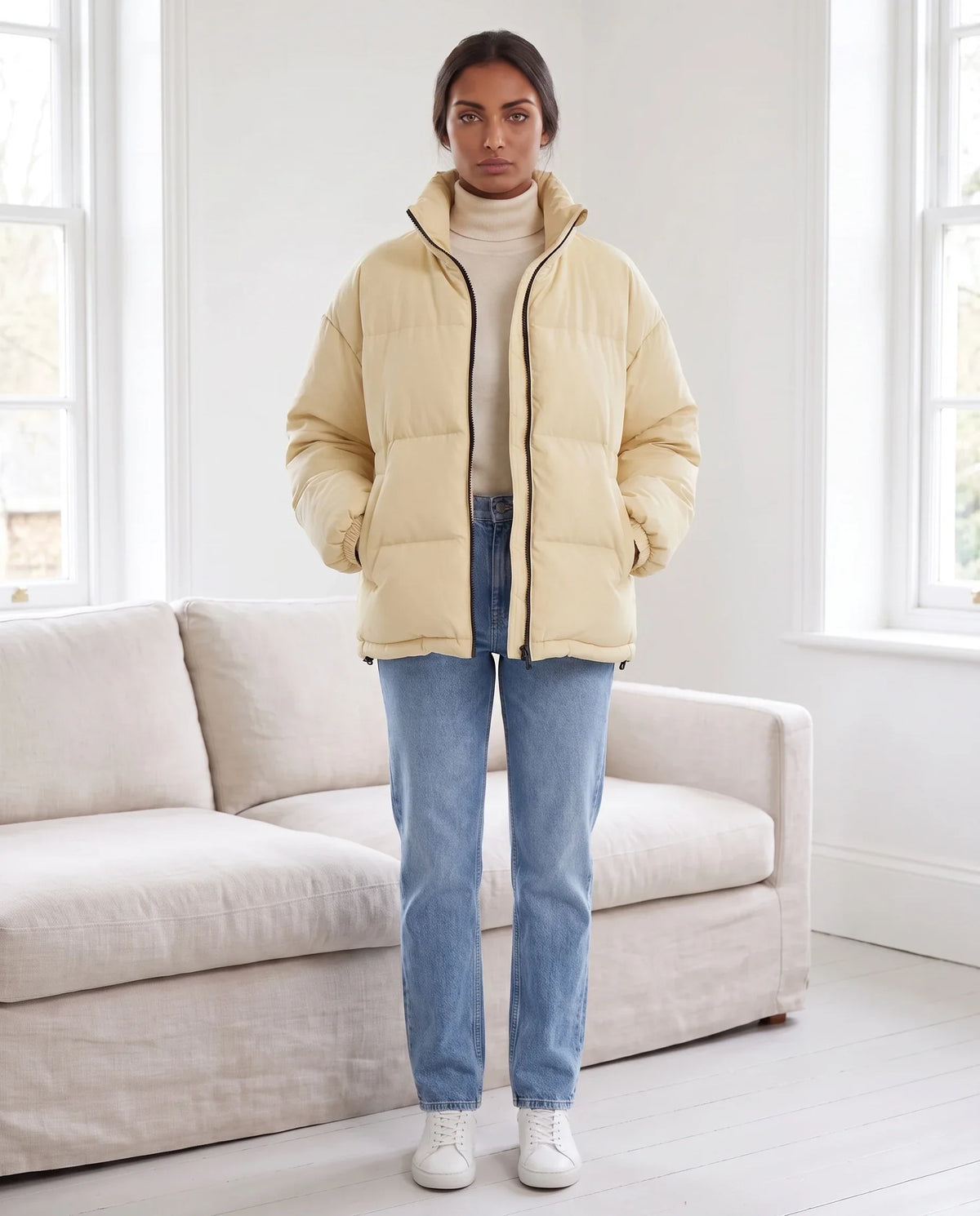 Doudoune courte oversize à zip contrasté