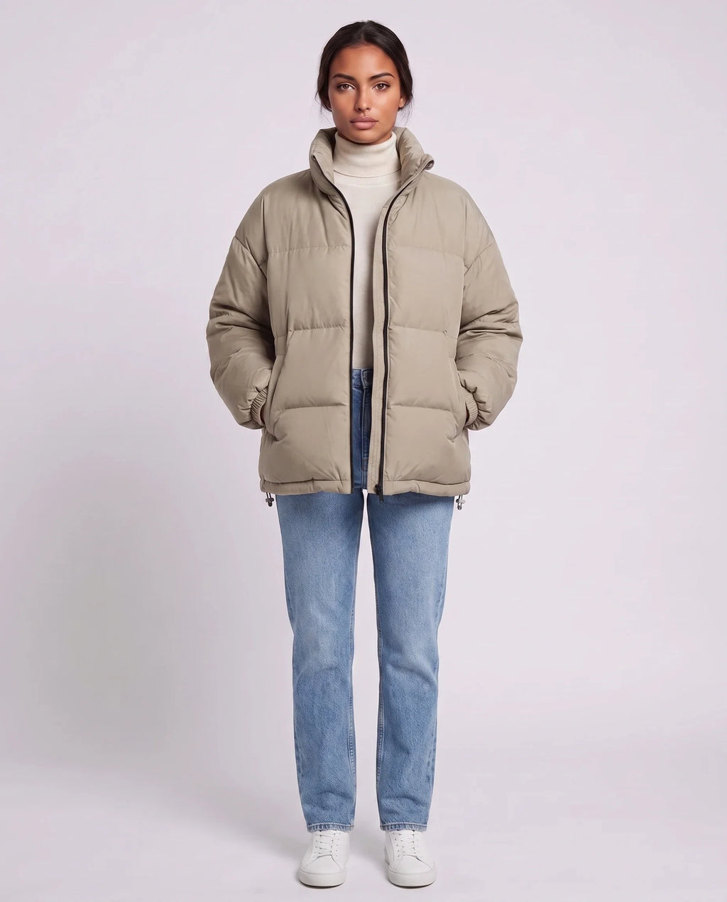 Doudoune courte oversize à zip contrasté