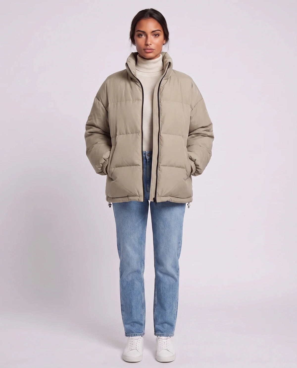 Doudoune courte oversize à zip contrasté