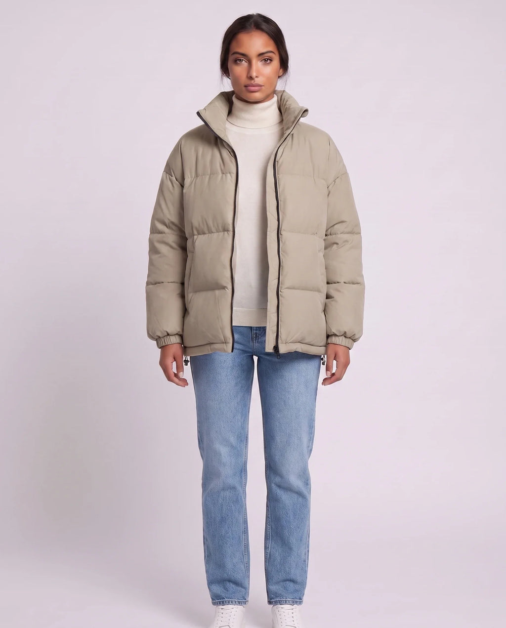 Doudoune courte oversize à zip contrasté