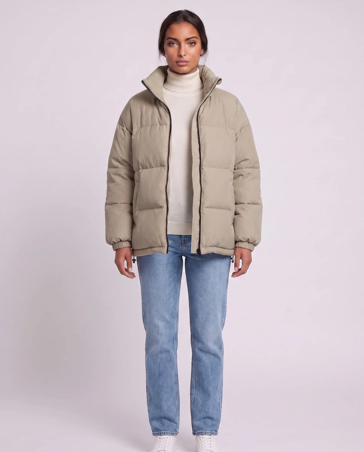 Doudoune courte oversize à zip contrasté