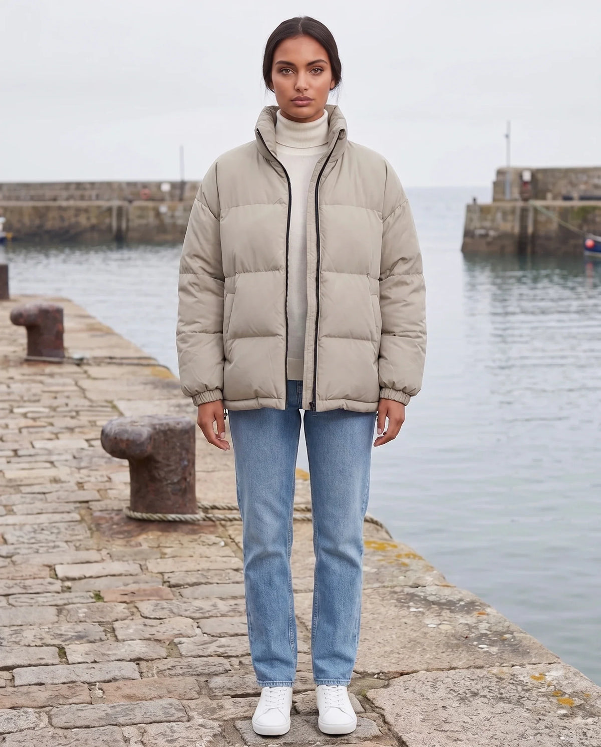 Doudoune courte oversize à zip contrasté