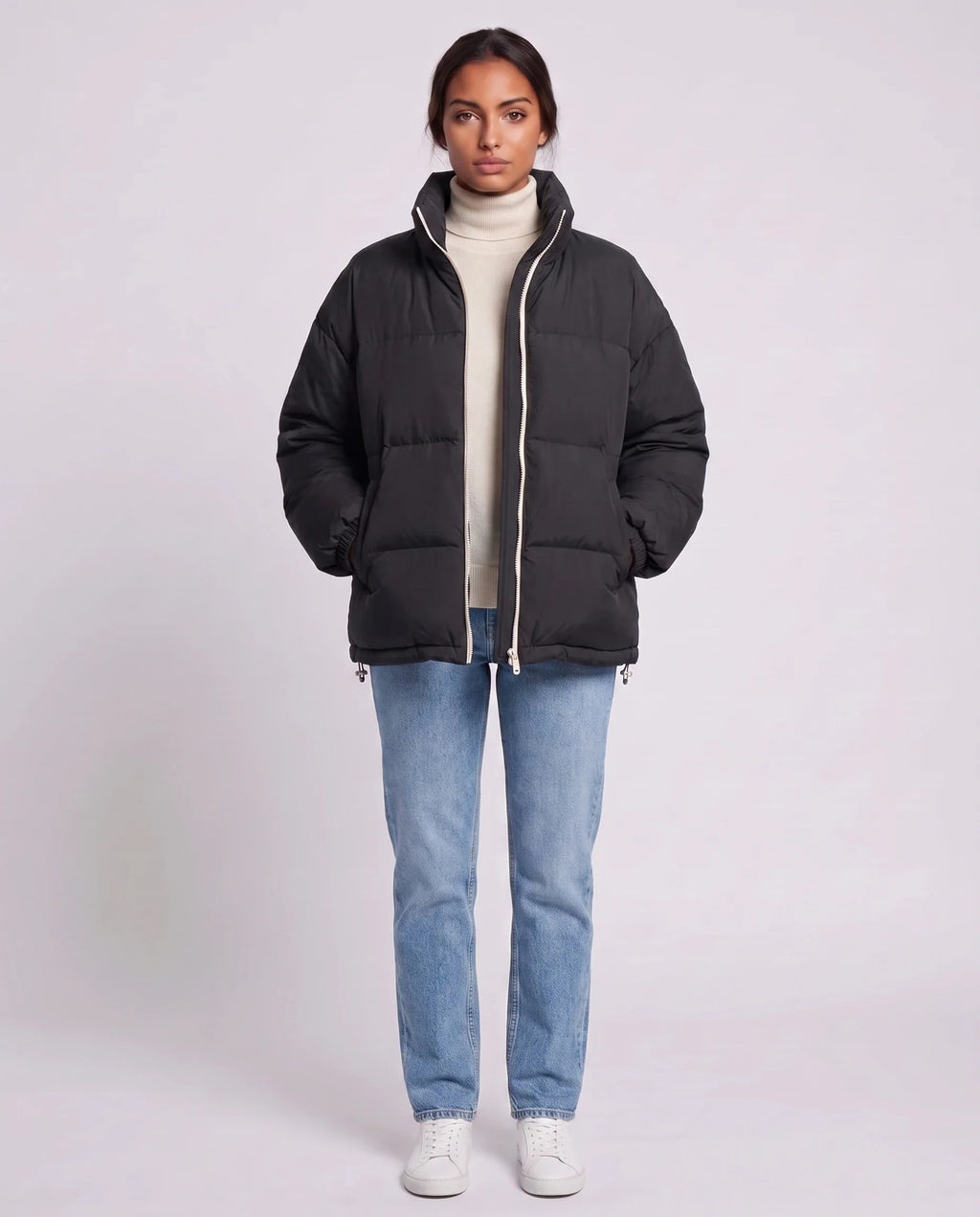 Doudoune courte oversize à zip contrasté