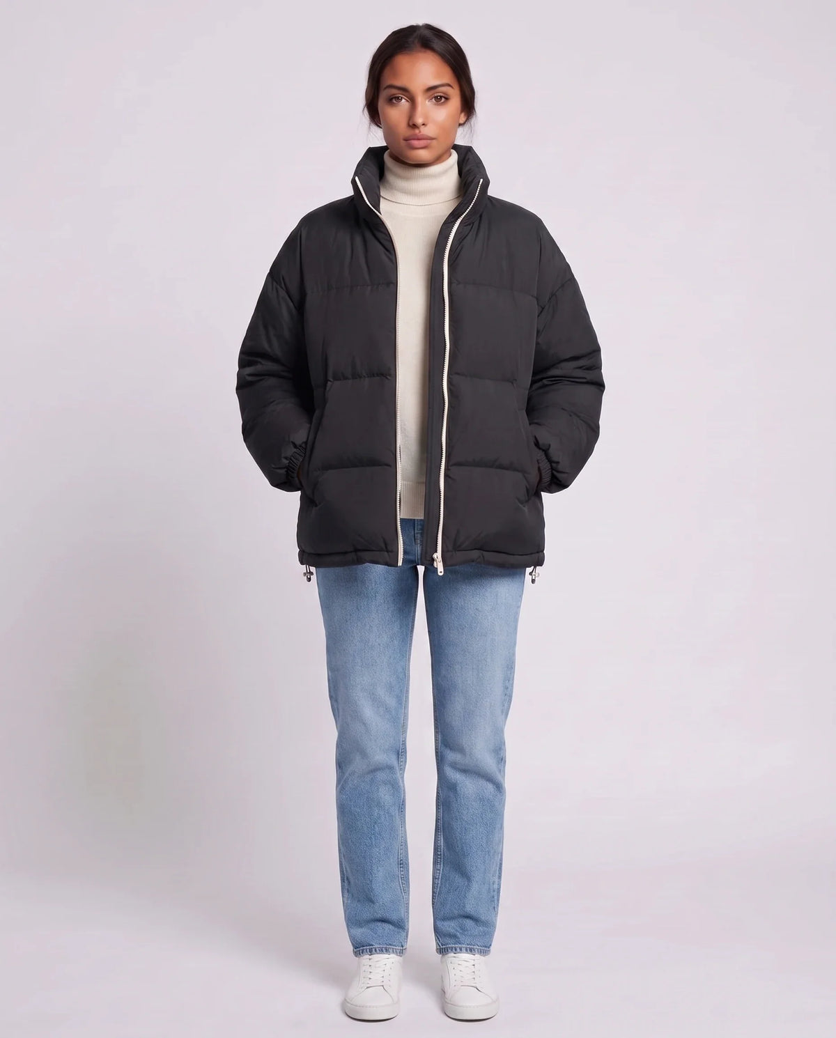 Doudoune courte oversize à zip contrasté