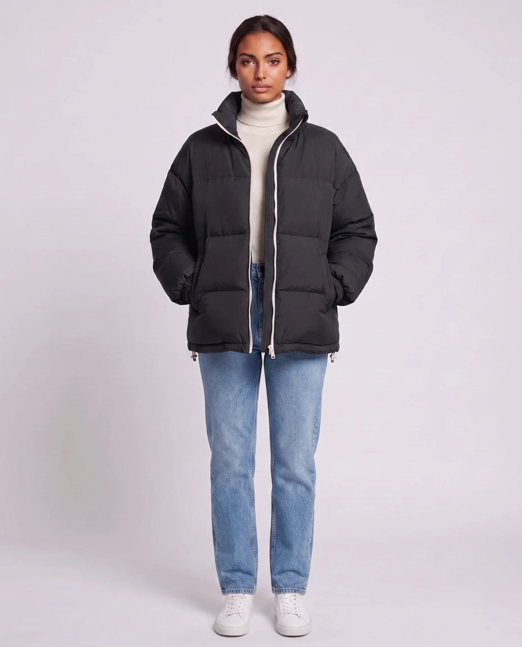 Doudoune courte oversize à zip contrasté