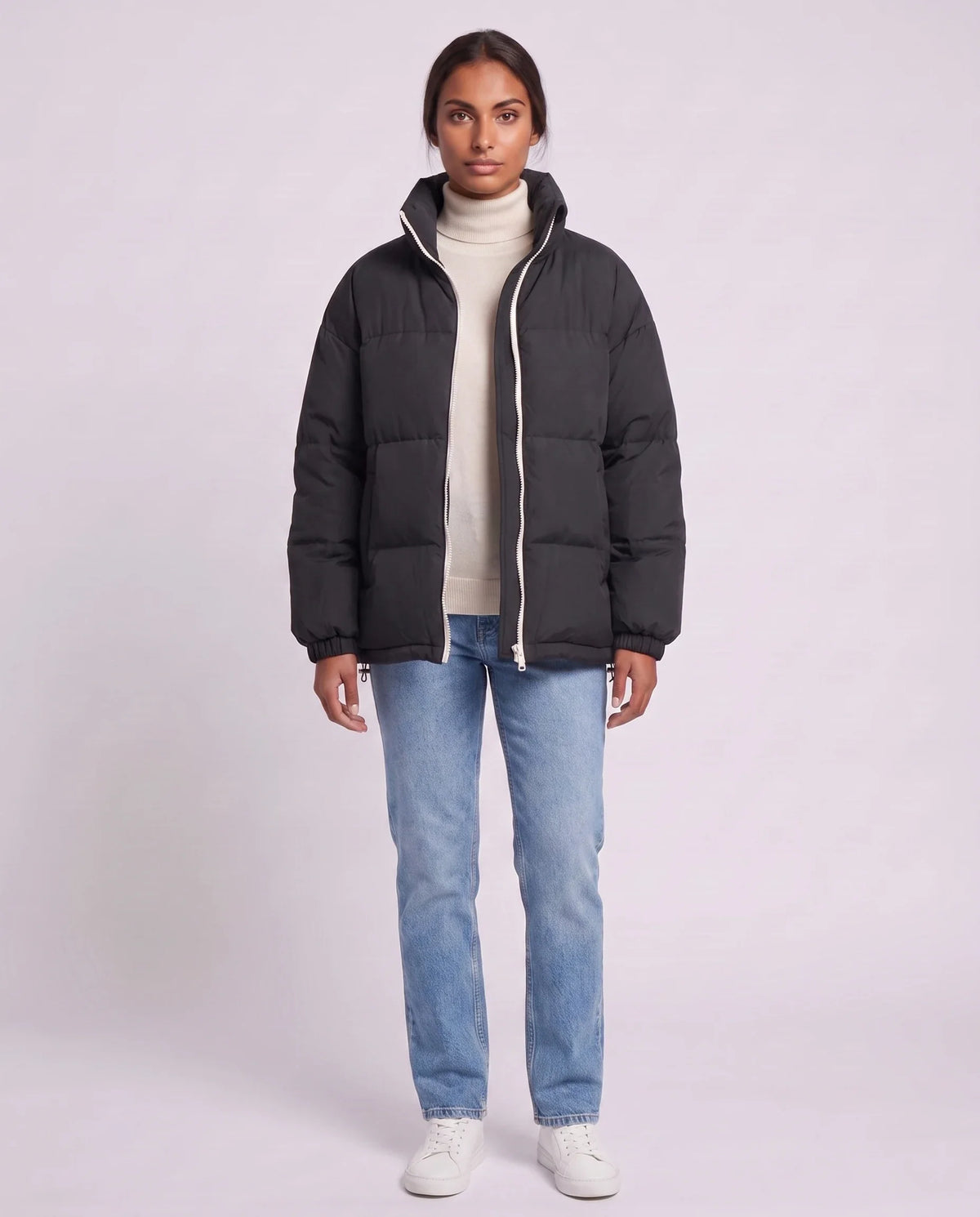Doudoune courte oversize à zip contrasté