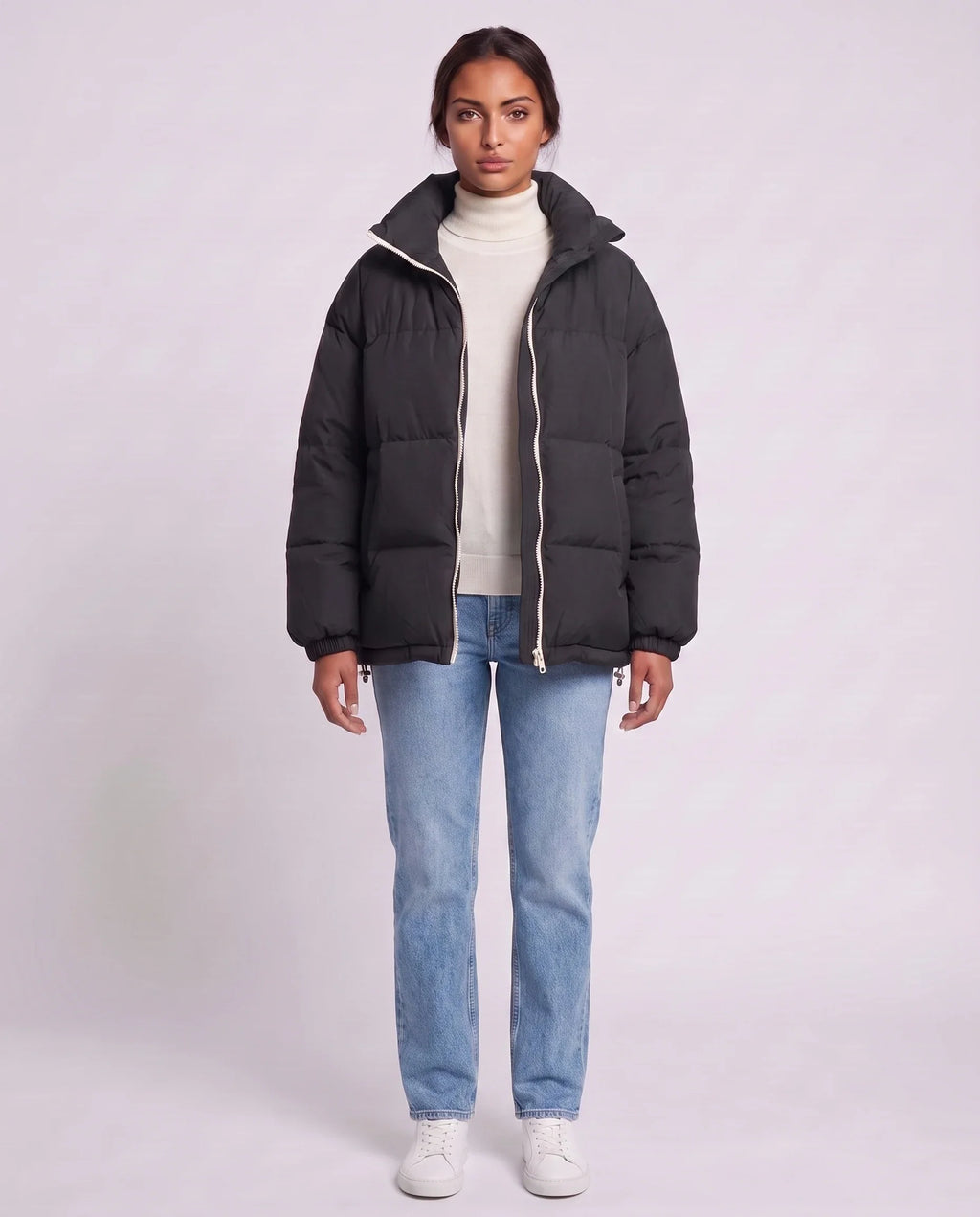 Doudoune courte oversize à zip contrasté