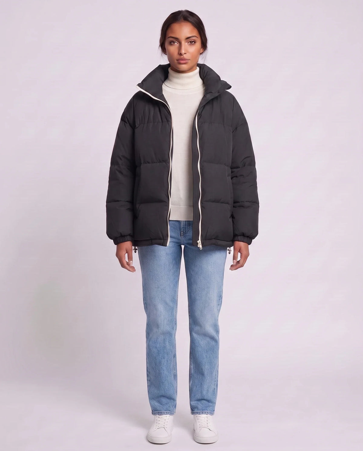 Doudoune courte oversize à zip contrasté