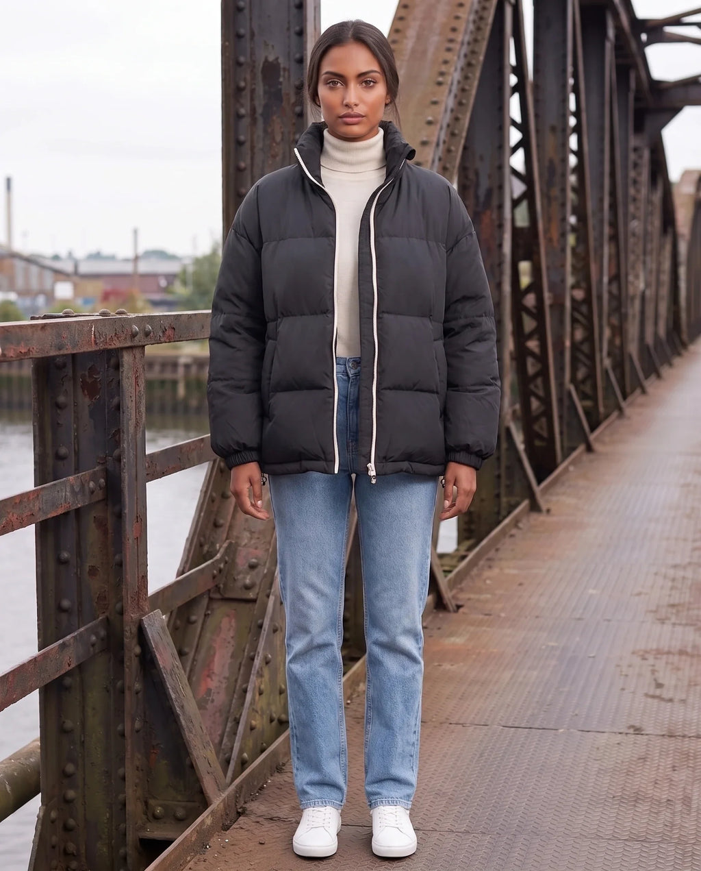 Doudoune courte oversize à zip contrasté