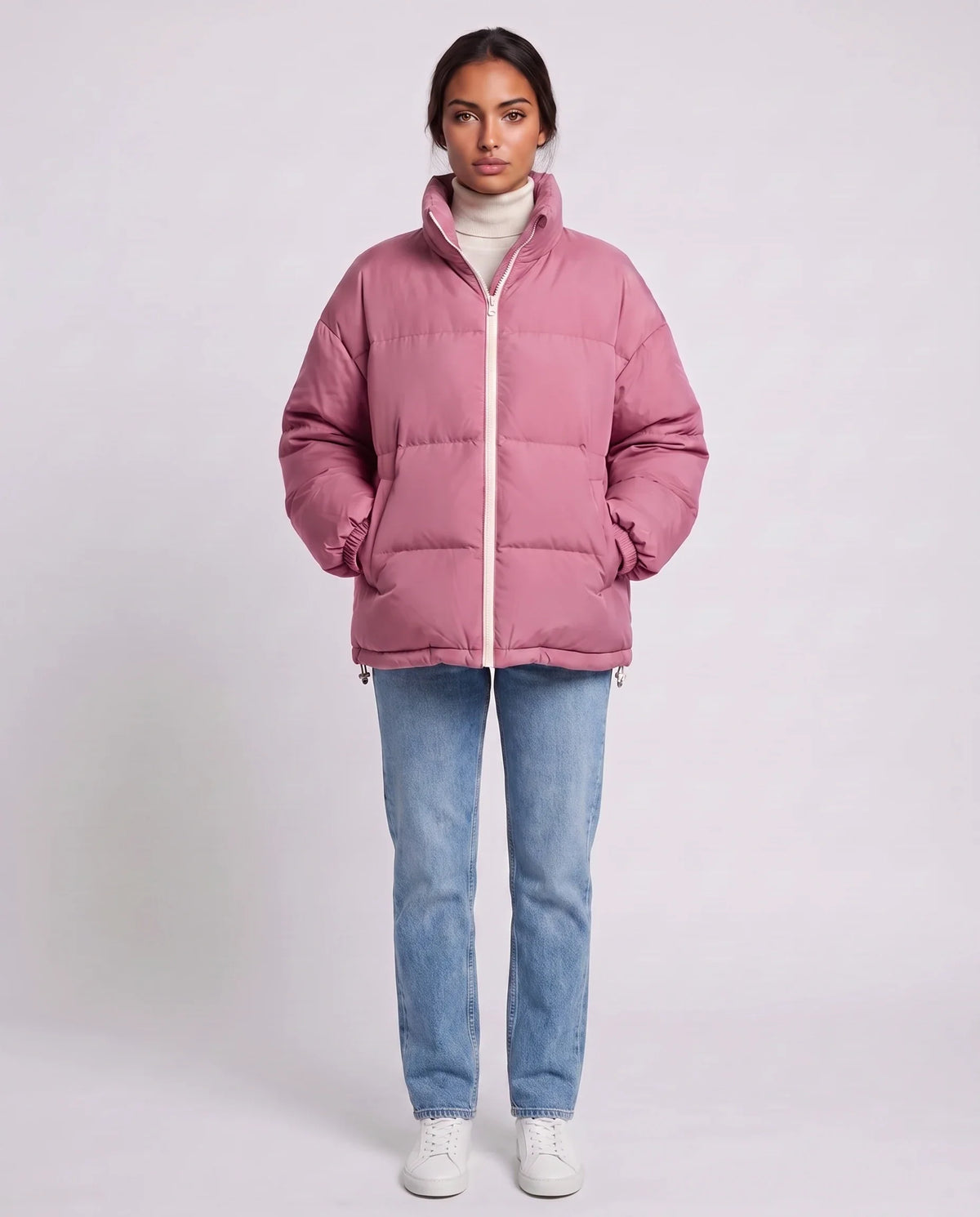 Doudoune courte oversize à zip contrasté
