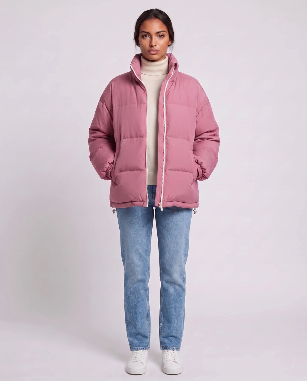 Doudoune courte oversize à zip contrasté