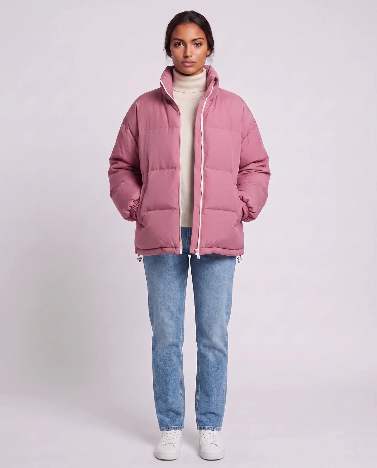 Doudoune courte oversize à zip contrasté