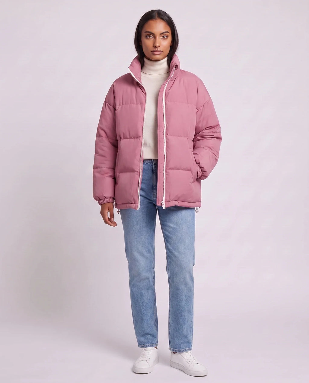 Doudoune courte oversize à zip contrasté