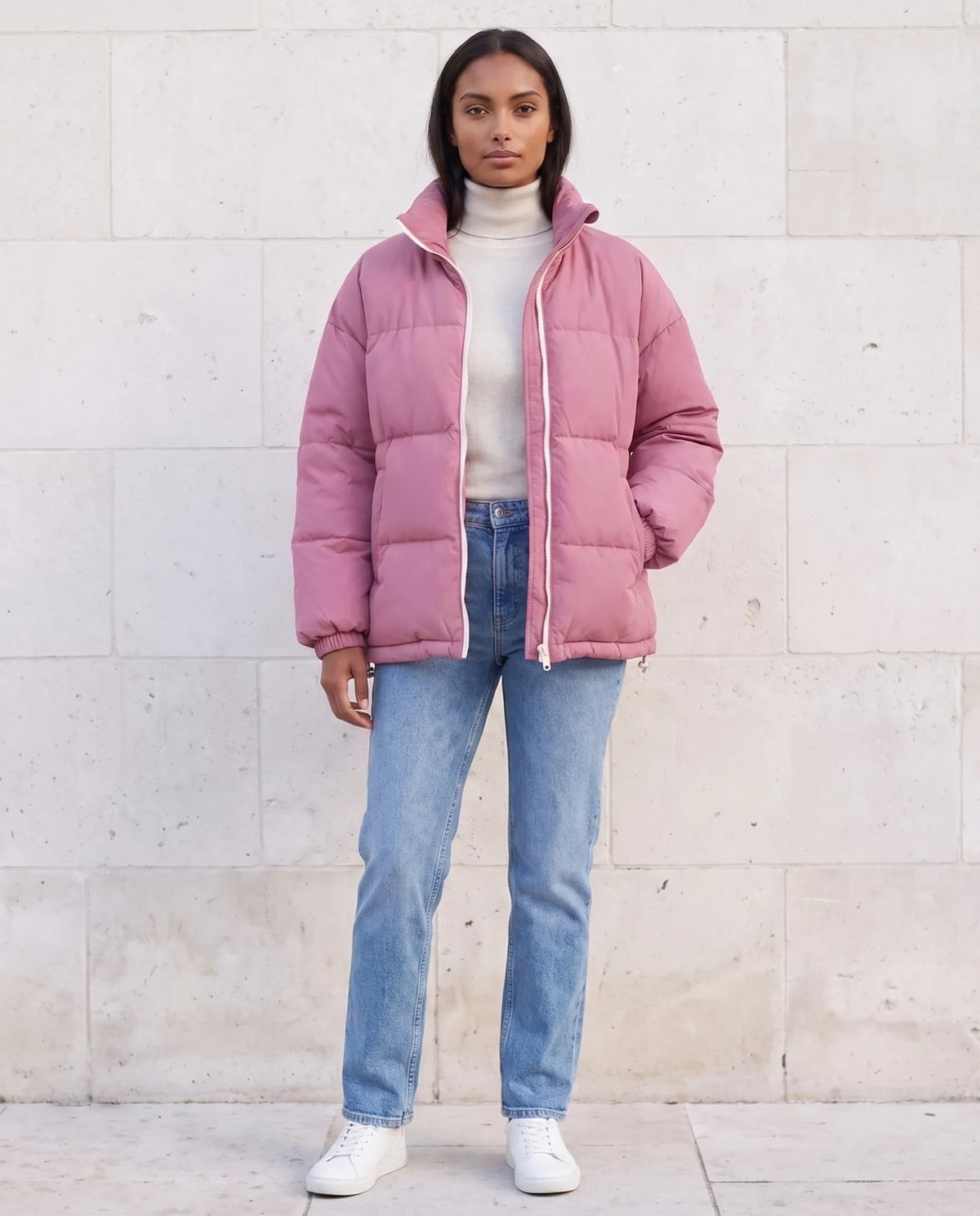 Doudoune courte oversize à zip contrasté