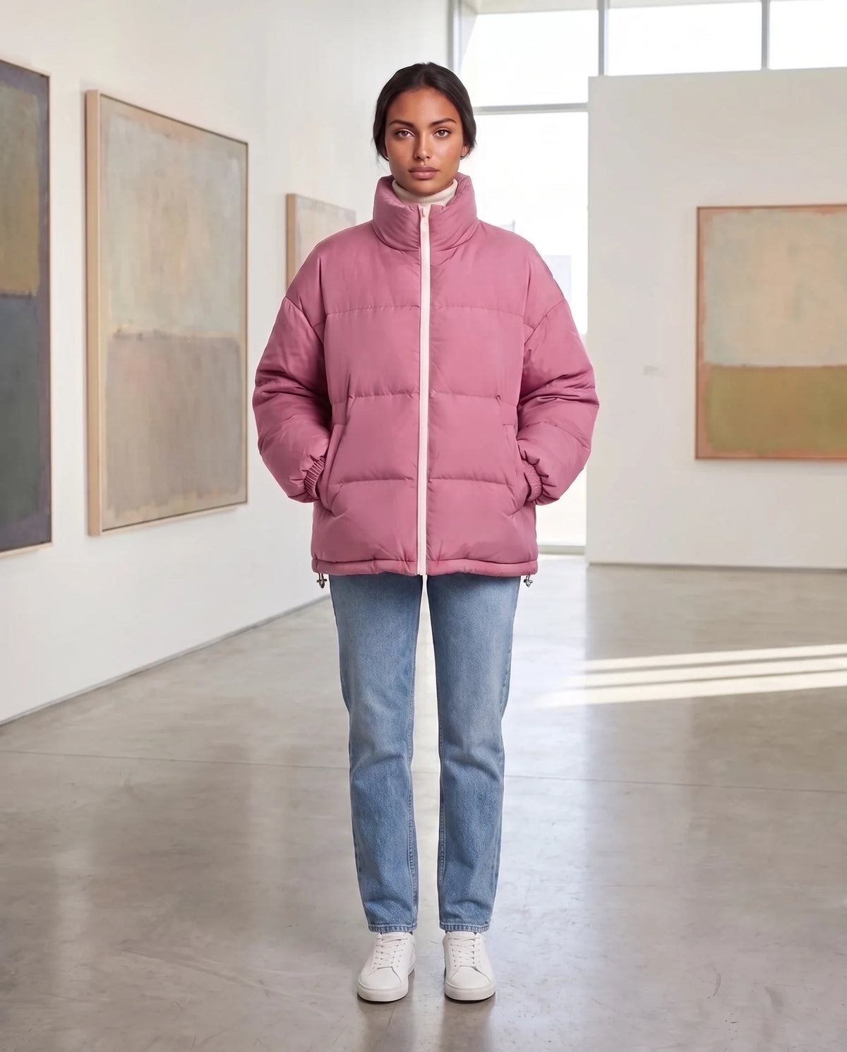 Doudoune courte oversize à zip contrasté