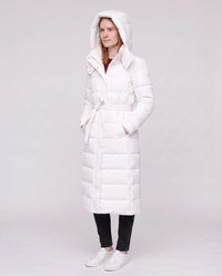 Doudoune extra-longue à capuche et ceinture