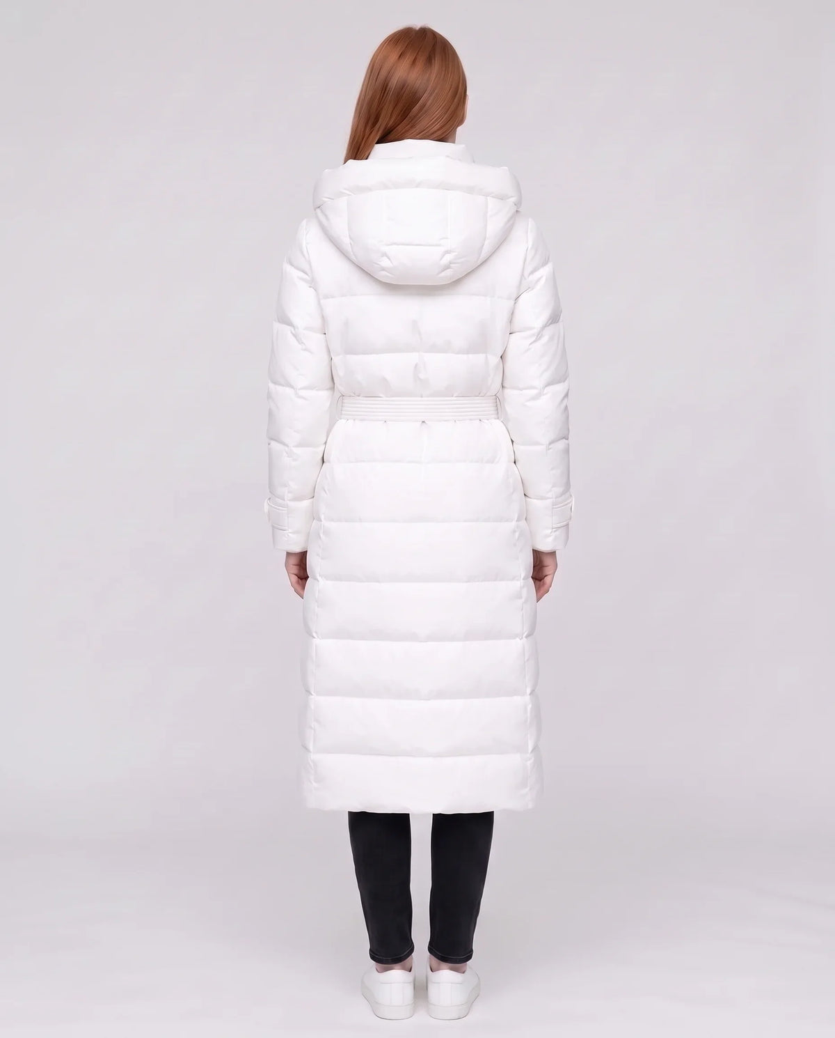 Doudoune extra-longue à capuche et ceinture