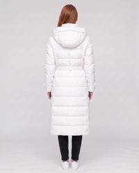Doudoune extra-longue à capuche et ceinture