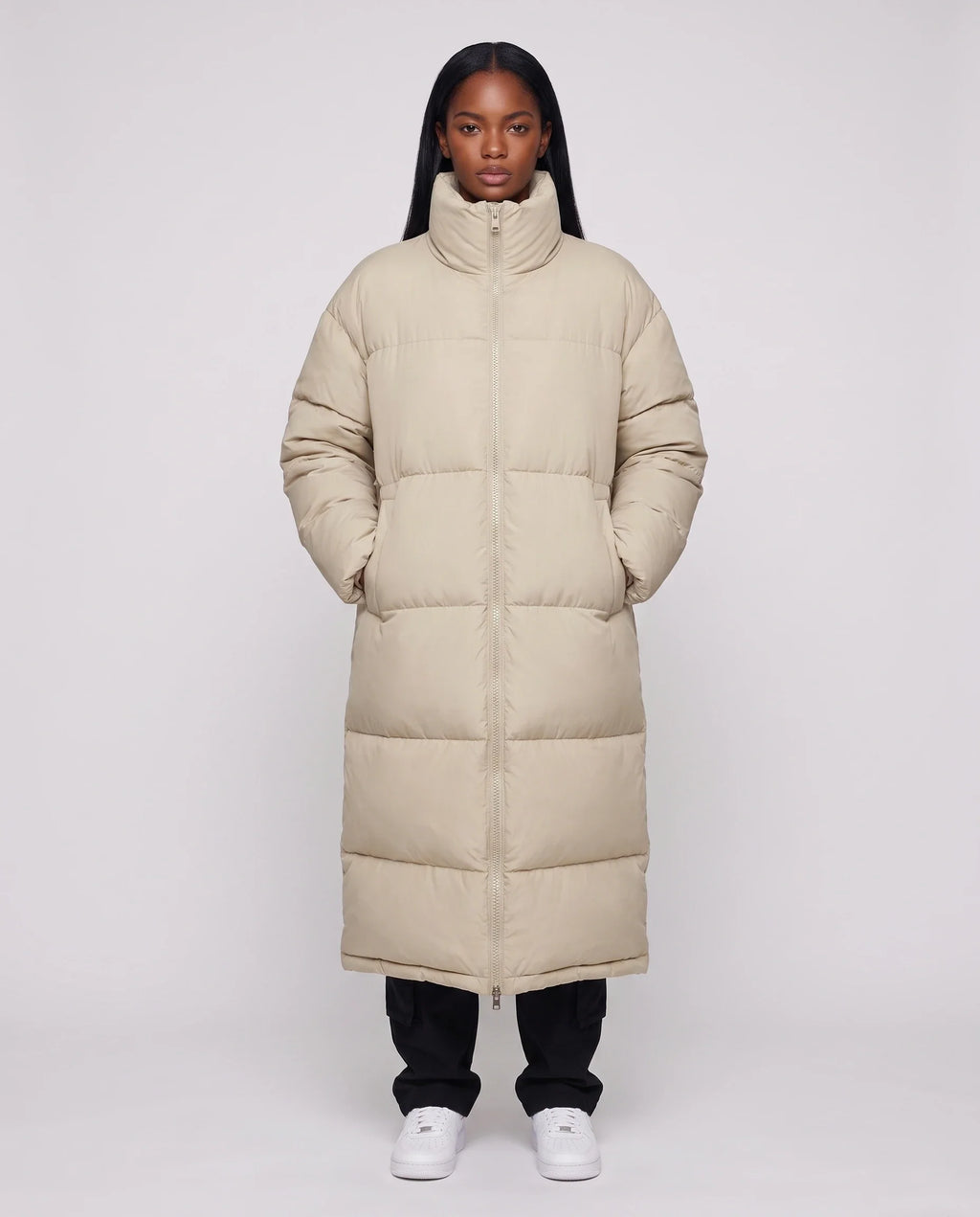Doudoune extra-longue à col cheminée et double zip