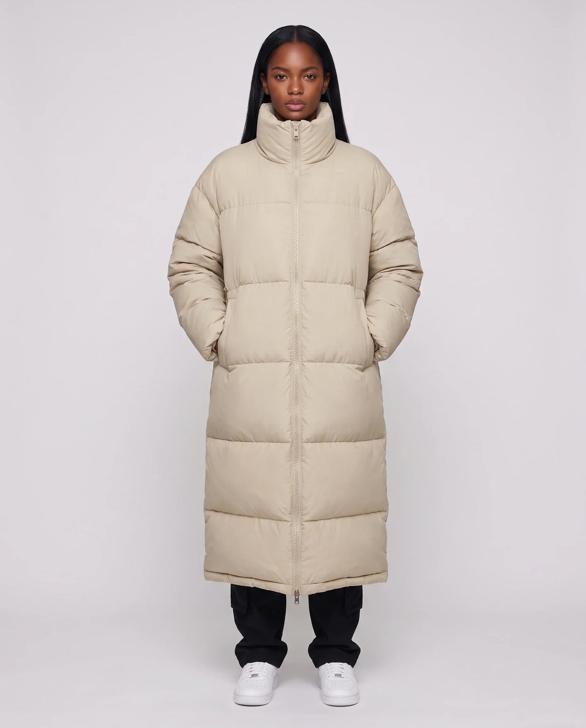 Doudoune extra-longue à col cheminée et double zip