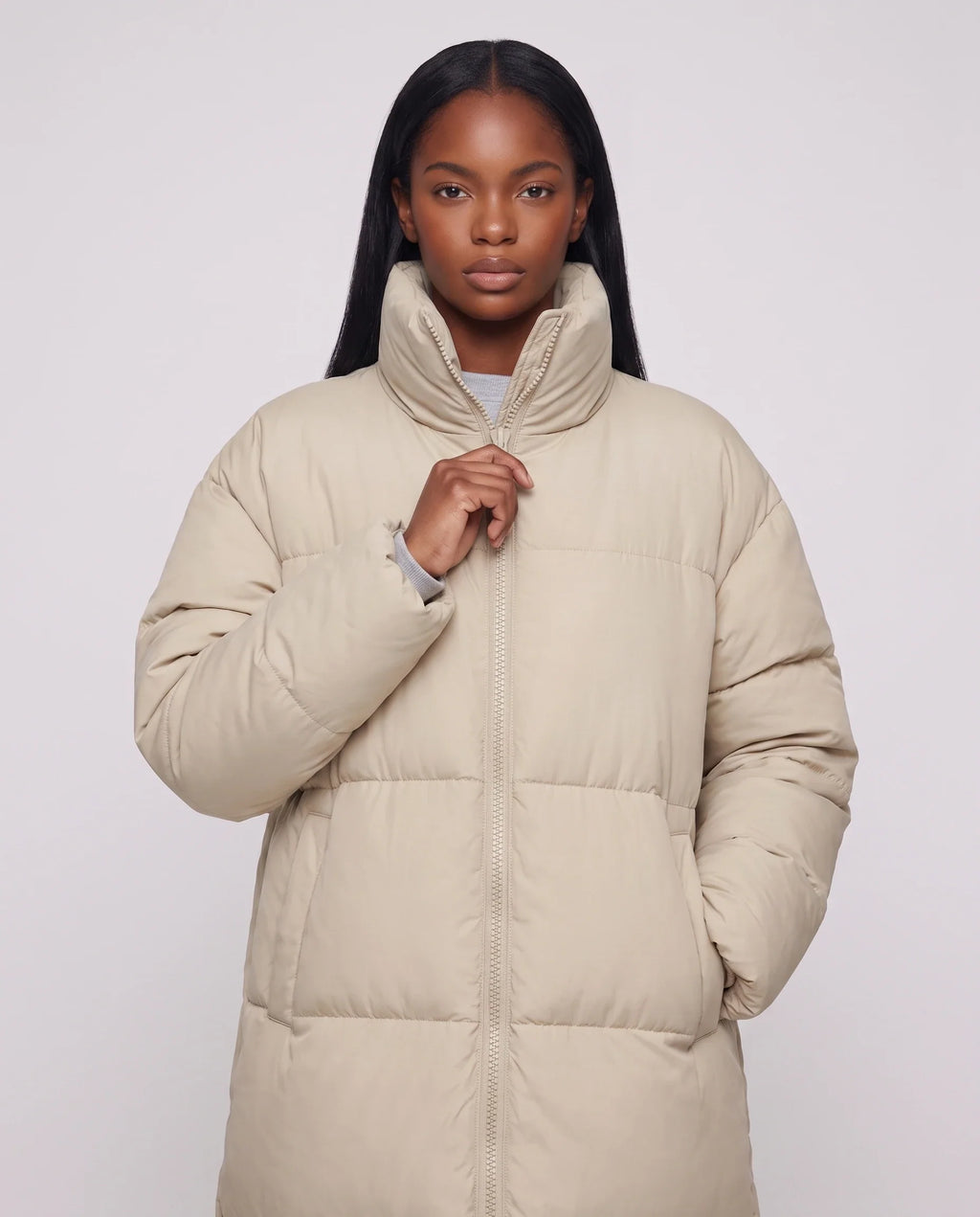 Doudoune extra-longue à col cheminée et double zip