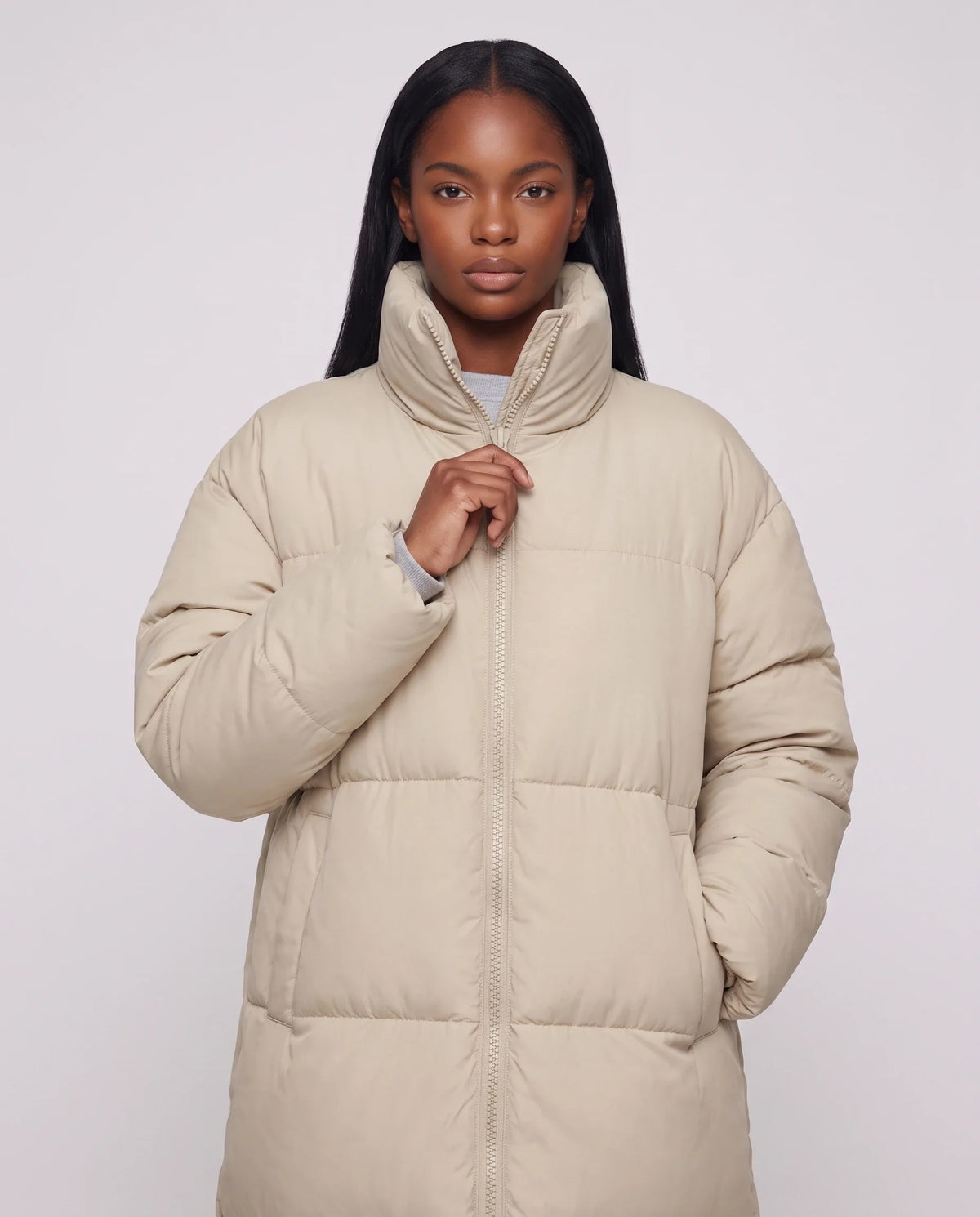 Doudoune extra-longue à col cheminée et double zip