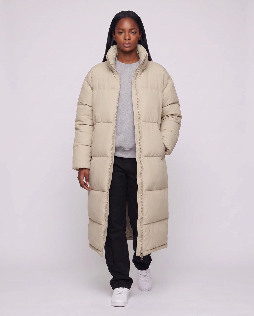 Doudoune extra-longue à col cheminée et double zip