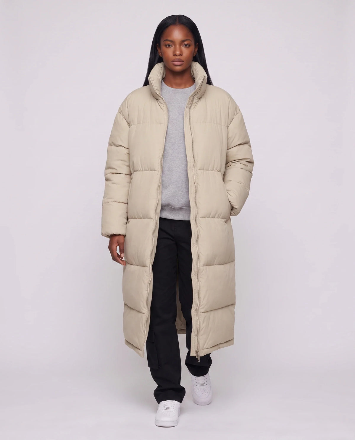 Doudoune extra-longue à col cheminée et double zip