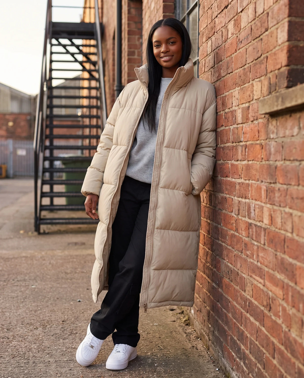 Doudoune extra-longue à col cheminée et double zip