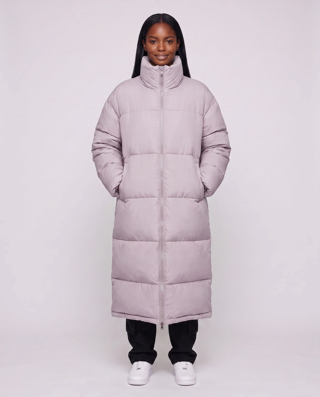Doudoune extra-longue à col cheminée et double zip