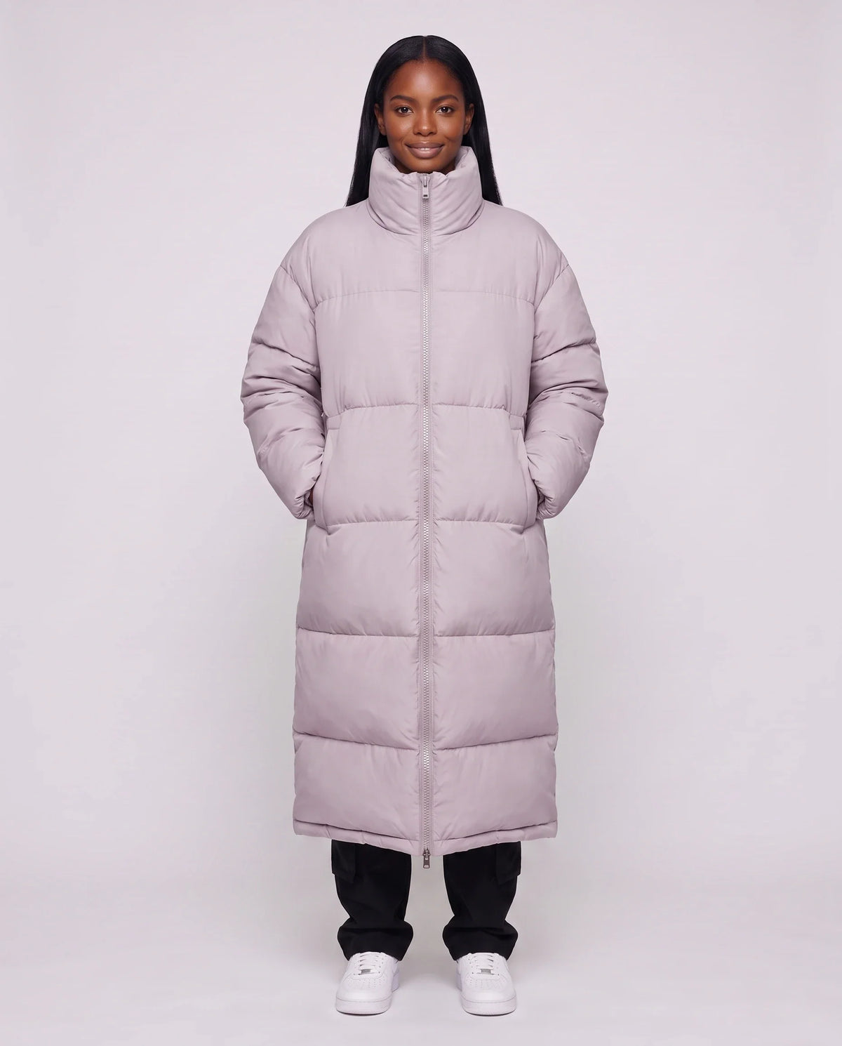 Doudoune extra-longue à col cheminée et double zip