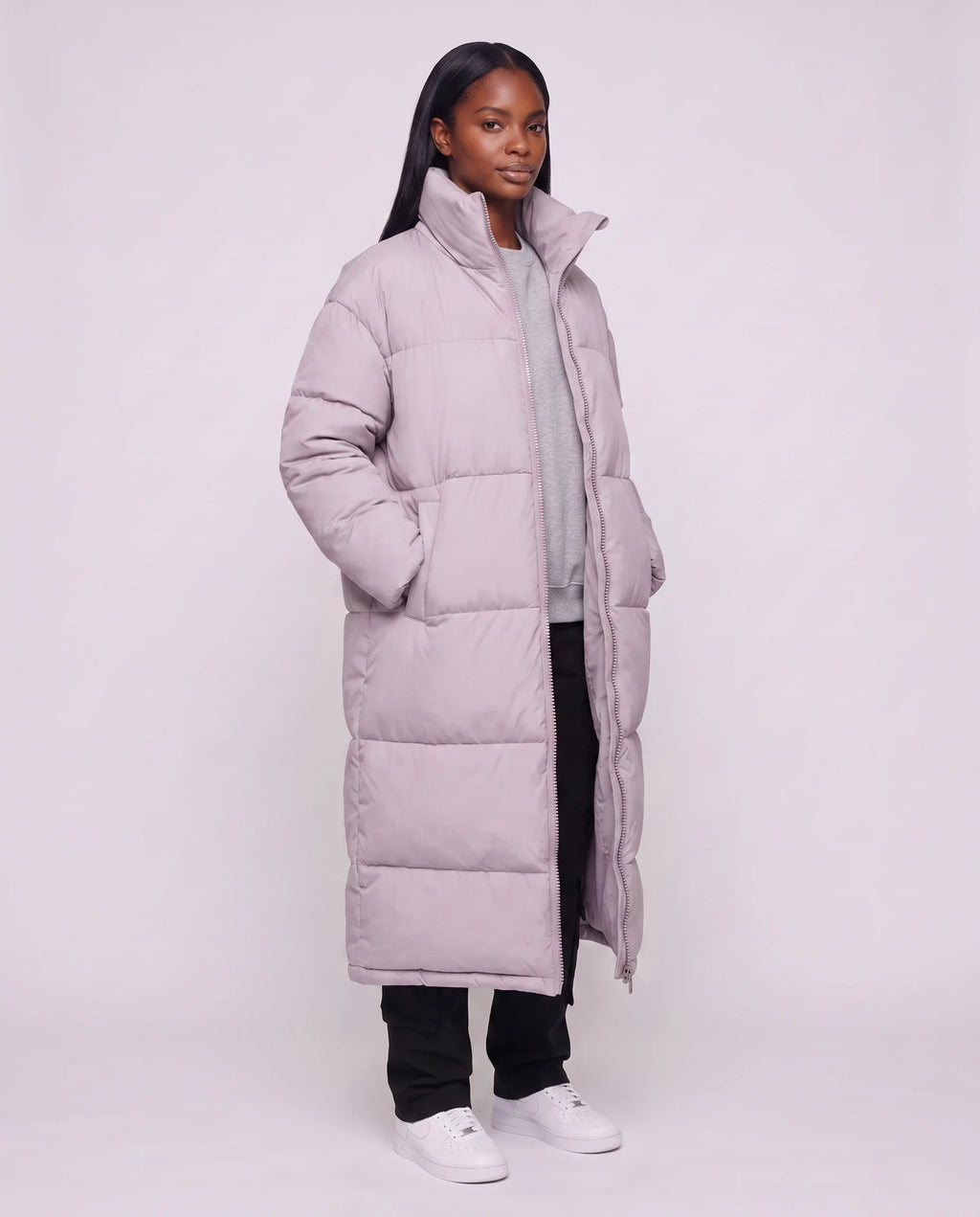 Doudoune extra-longue à col cheminée et double zip