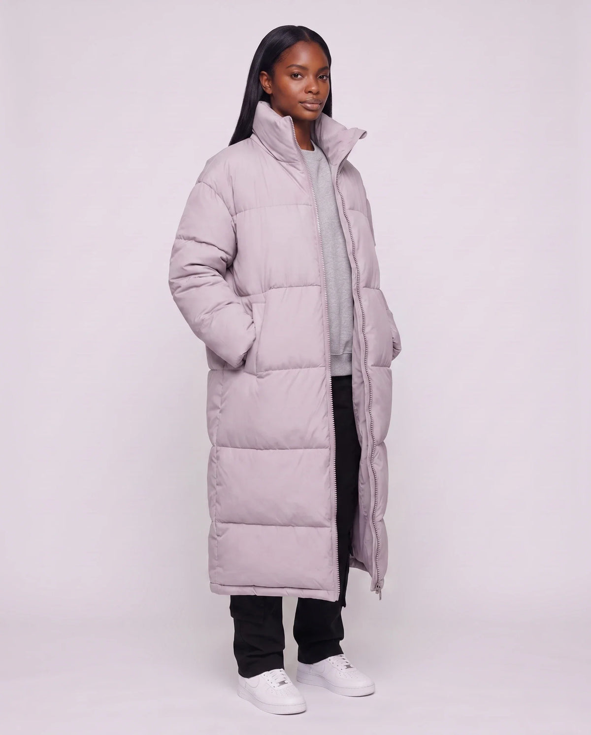 Doudoune extra-longue à col cheminée et double zip