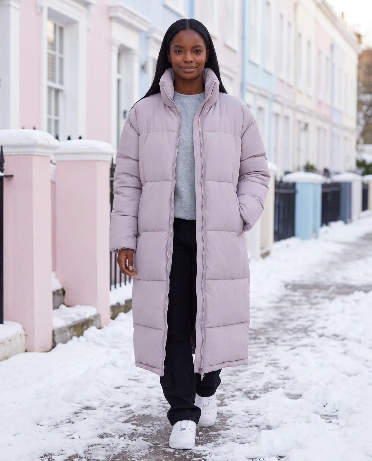 Doudoune extra-longue à col cheminée et double zip
