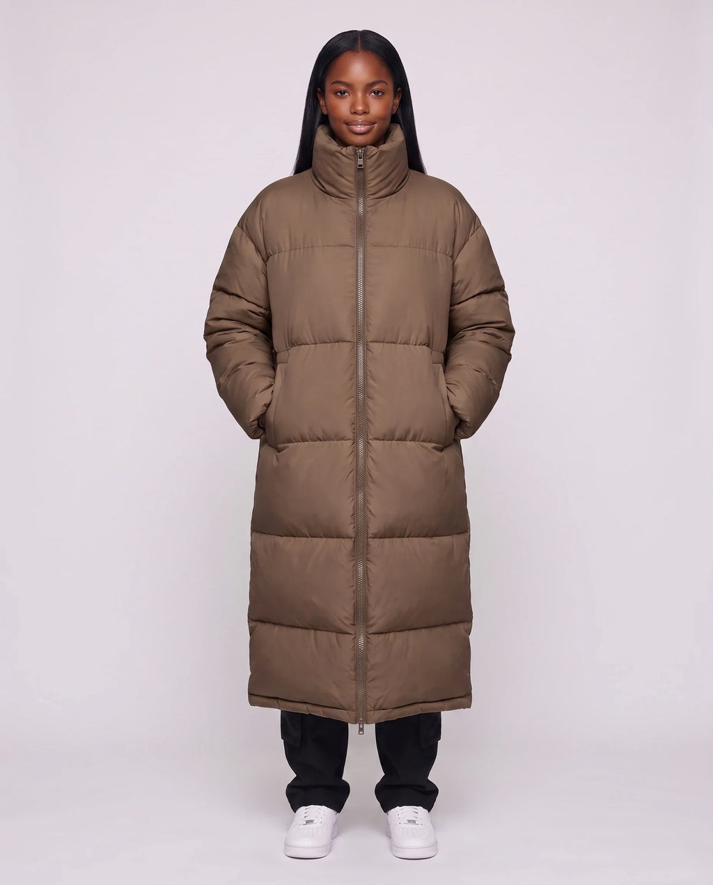 Doudoune extra-longue à col cheminée et double zip