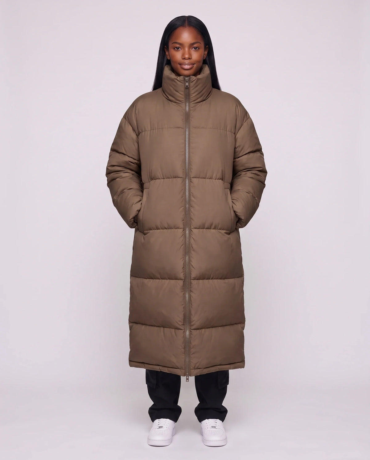Doudoune extra-longue à col cheminée et double zip