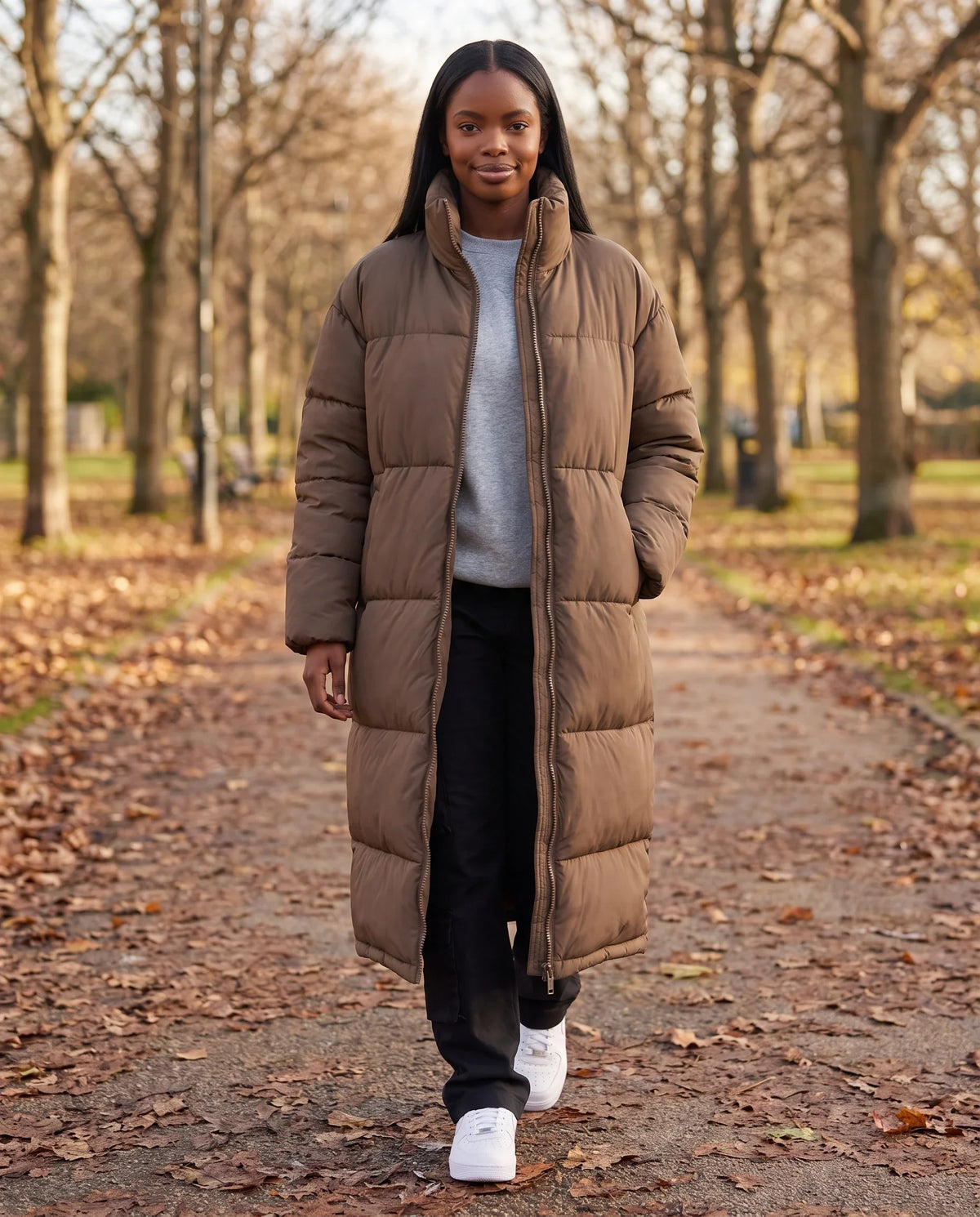 Doudoune extra-longue à col cheminée et double zip