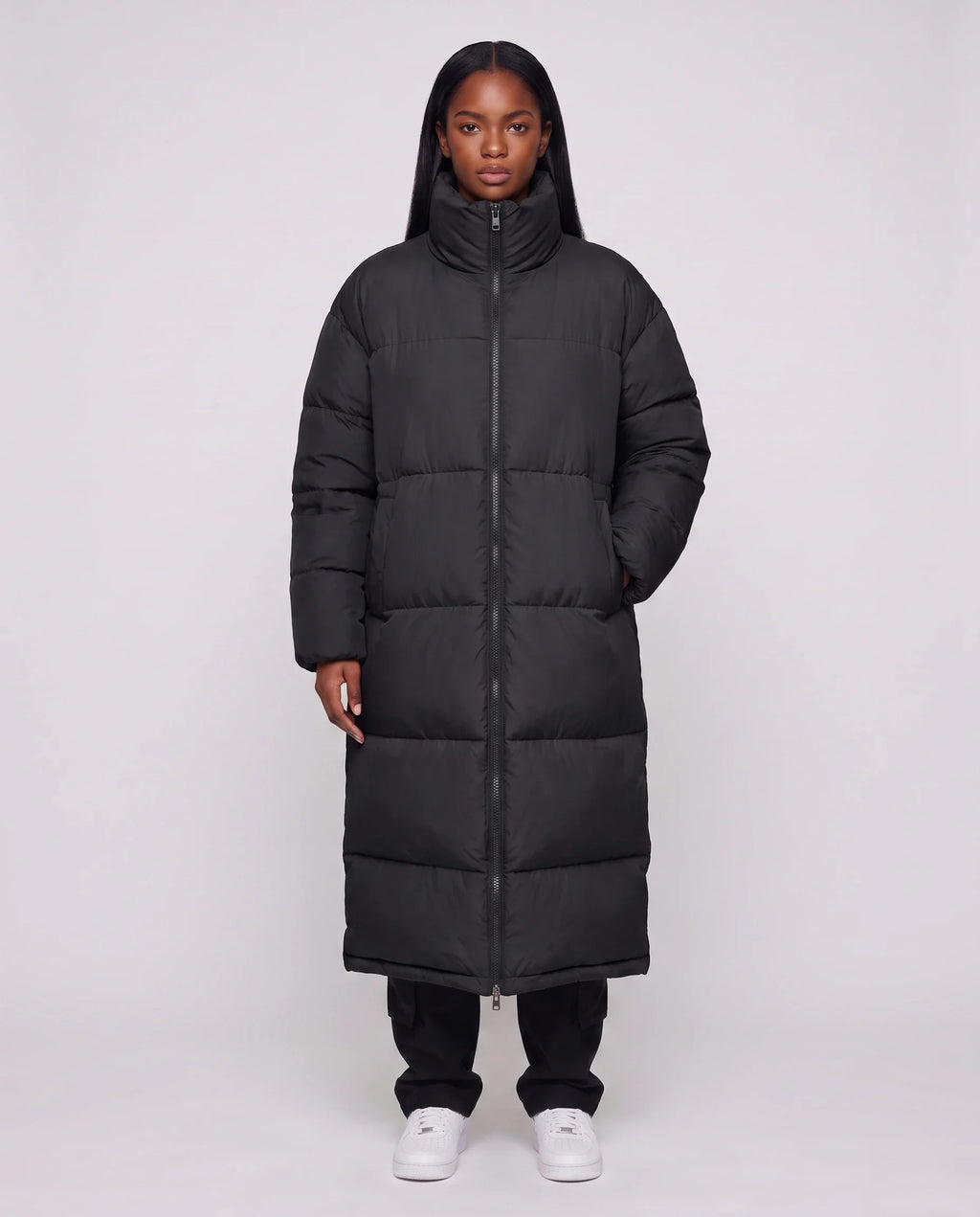 Doudoune extra-longue à col cheminée et double zip