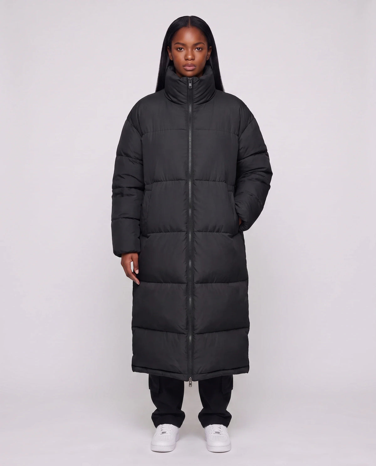 Doudoune extra-longue à col cheminée et double zip